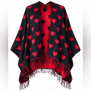 NWT Steve Madden Valentine’s Day Hearts Reversible Cape Wrap Shawl One Size